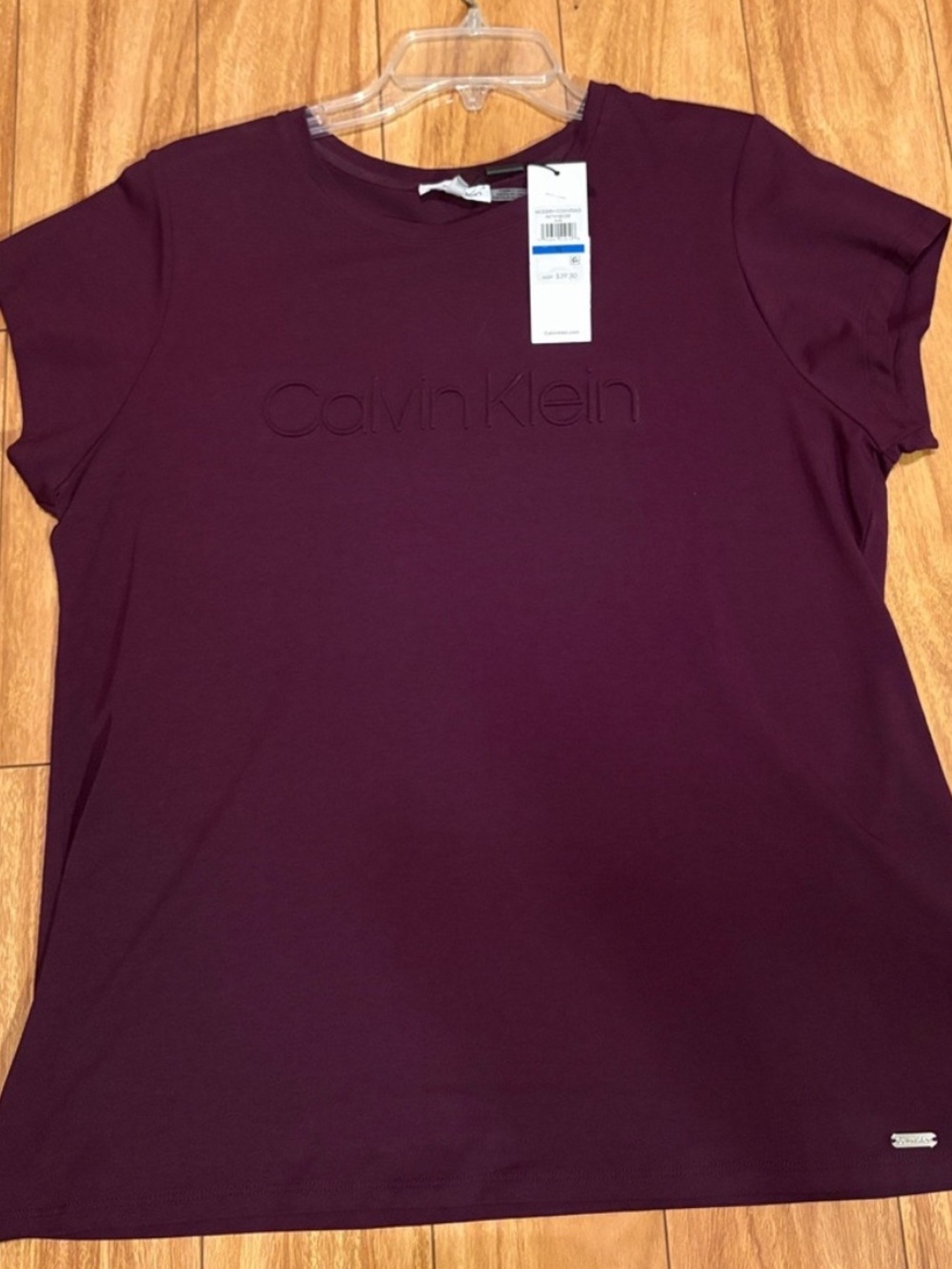 NWT Calvin Klein burgundy/purple logo tee, XL, cotton/modal/spandex, stretch - Picture 2 of 9